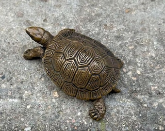 Vintage Copper Turtle Statue,Retro Collectibles Figures Home Decor ,Longevity Tortoise Feng Shui Ornament Symbol of Peace Fortune Turtle