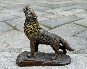 Dekoracyjna miedziana figurka wilka w stylu vintage, dzika mosiężna rzeźba wilka, miniaturowa ozdoba do domu w kształcie dzikiego zwierzęcia