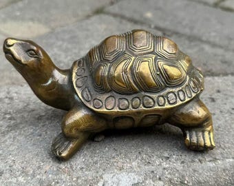 Vintage Copper Turtle Statue,Feng Shui Collectibles Figures Home Decor ,Longevity Tortoise Ornament Symbol of Peace Fortune Turtle