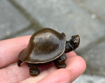 Mini Vintage Copper Turtle Statue,Collectibles Figures Home Retro Decor,Longevity Tortoise Feng Shui Ornament Symbol of Peace Fortune Turtle