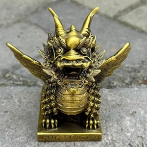 Antyczna statua bestii qilin, bogactwo, chińska miedź, wypędza złe duchy, dzielne oddziały, dekoracja feng shui pixiu, zwierzę jednorożec