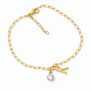 Pulsera con inicial, pulsera de tobillo, tobillera con inicial, tobillera de oro que no se deslustra, pulsera con piedra de nacimiento, tobillera con letra de oro de 18 quilates, regalo para mujer, personalizado