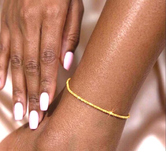Dainty 18K Gold Anklet Bracelet, Sparkly Non-Tarnish Chain