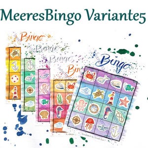 Bingo Karten Meeresmotive – PDF Download - Spiel für Kindergeburtstag, Reise, Familienfeier, Absschlussfeiern – 5 Spieler