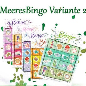 Bingo Karten Meeresmotive – PDF Download - Spiel für Kindergeburtstag, Reise, Familienfeier, Absschlussfeiern – 10 Spieler
