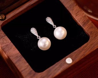 Orecchini a goccia con perle / zirconi, argento 925, stile clip