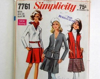 Vintage Misses Skirt, Jacket, Blouse Pattern Simplicity 7761 Size 14