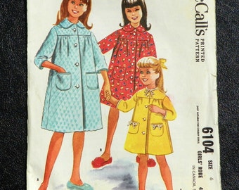 Vintage Pattern 1961 McCall's 6104 Girls Robe size 6