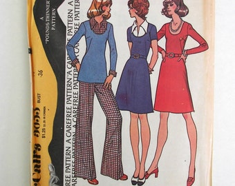 McCalls 3653 Vintage Pattern, Dress, Top, Pants Copyright 1973