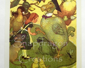 Vintage Alice in Wonderland Illustration, Alice and the Dodo, Margorie Torrey, 1960's, Dandelion Library, Frameable Print