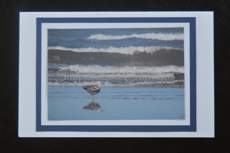Photo Greeting Card, Seagull and Waves on Beach, Blank Inside image 1