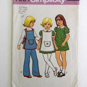 Simplicity 7064 Vintage Children's Dress, Apron, Pants Pattern Size 5 & 6 image 1
