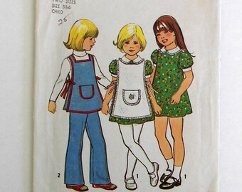 Simplicity 7064 Vintage Children's Dress, Apron, Pants Pattern Size 5 & 6