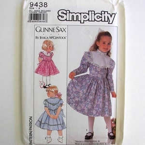 Simplicity 9438 Gunne Sax by Jessica McClintock Girls Dress Sizes 3, 4, 5, 6 Copyright 1989
