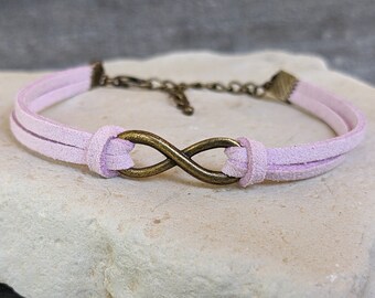 Infinity Bracelet: Antique Bronze Love Knot, Faux Suede Friendship Jewelry