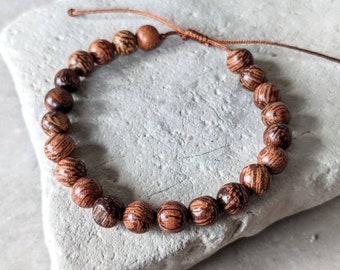 Palm Wood Beaded Bracelet: Adjustable Cord, Yoga Gift