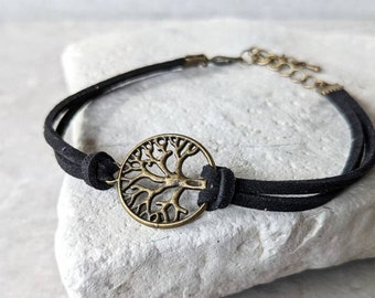 Tree of Life Bracelet: Antique Bronze Charm, Faux Suede Cord