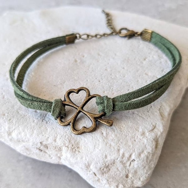 Pulsera de trébol, regalos de buena suerte, pulsera de trébol de cuatro hojas de oro, joyería irlandesa para mujeres, regalos celtas para el Día de la Madre, trébol de 4 hojas