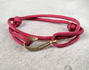 Fish Hook Bracelet, Fishing Gifts for Dads, Paracord Bracelet for Boyfriend, Adjustable Red Bracelet Men, Fisherman Gift, Father's Day Gifts
