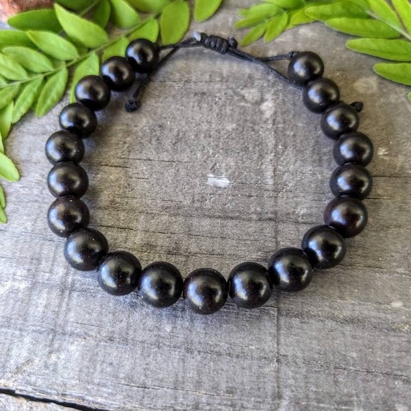 Ebony Wood Bracelet Men, Black Beaded Bracelet for Women, 5th Anniversary Gift for Him Wood, Spiritual Jewelry for Protection, Witchy Gifts