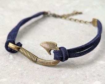 Fish Hook Bracelet, Fishing Gifts for Dads, Adjustable Suede Bracelet Men, Unique Gifts for Dad, Fisher of Men Acts Bracelet, Fishermen Gift