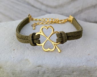 Shamrock Bracelet, Lucky Charm Bracelet, Four Leaf Clover Bracelet Gold, Irish Bracelet for Women, Irish Jewelry Gift for Stocking Stuffer