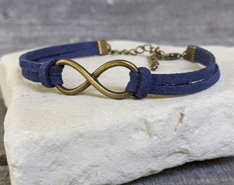 Infinity Knot Bracelet: Antique Bronze Charm, Faux Suede Cord
