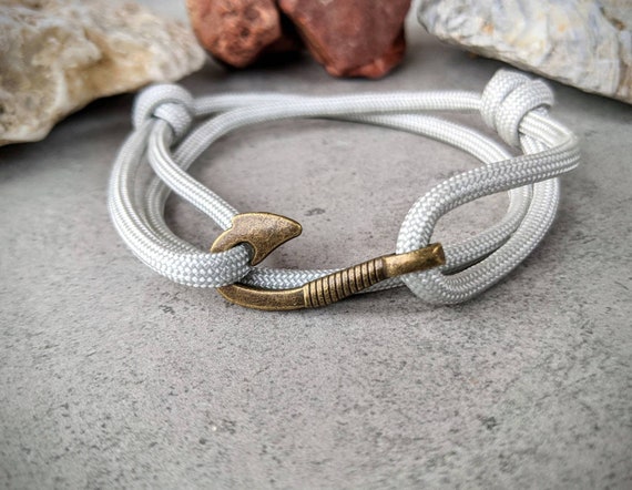 Fish Hook Bracelet, Fishing Gifts for Boyfriend, Paracord Bracelet,  Adjustable Silver Bracelet Men, Fisherman Gift, Outdoorsy Gifts for Men 