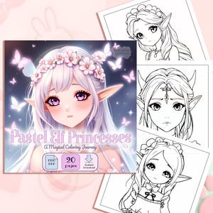Anime Elf Girls Coloring Book: Kawaii Fantasy Portraits (PDF + PNG)