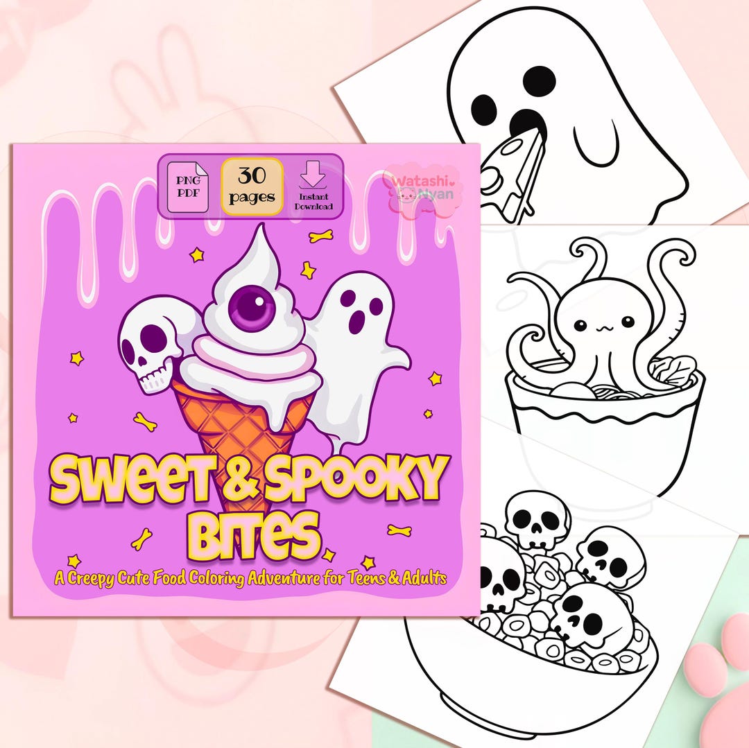 Sweet Spooky Bites Coloring Book, Creepy Food Pages, Kawaii Gothic ...
