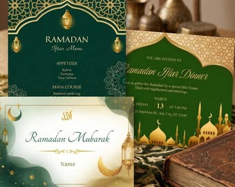Ramadan Iftar Dinner Bundle | Editable Invitation, Menu, Place Cards (Instant Download)