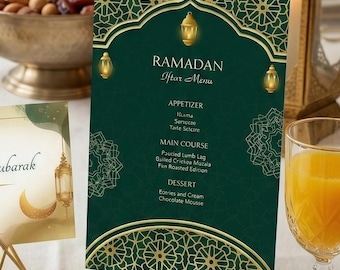 Ramadan Iftar Menu Editable Template | Emerald Green Islamic Dinner (Digital Download)
