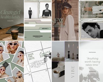 Instagram Post Templates | Cream & Sage Green Canva Bundle (Set of 40)