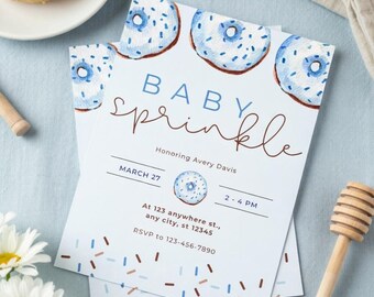 Blue Donut Baby Sprinkle Invitation | Boy Baby Shower Invite (Digital Download)