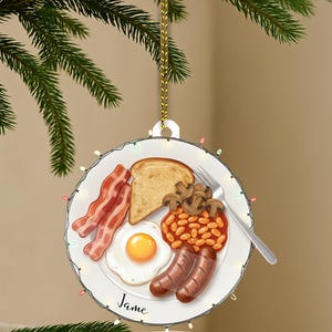 PERSONALIZABLE English Breakfast Ornament Customizable Foodie Xmas Decor, Brunch Lover Gift, Full Breakfast Tree Keepsake for Friends Family