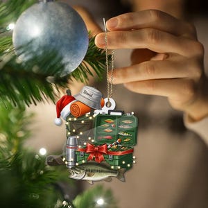 PERSONALIZABLE Fishing Ornament CUSTOMIZABLE Name Tackle Box & Bass Fisherman Xmas Tree Gift, Angler Outdoor Sports  Gift for Him Her Family
