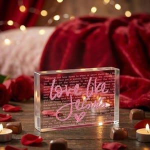 Christian Love Bible Verse Glass Block, Believe Jesus Scripture Decor, Religious Valentine Gift, Faith Anniversary, Inspirational Display