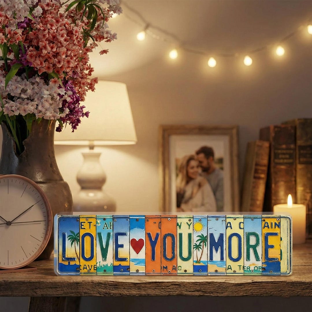 Targa in legno con scritta Love You Bye sopra la porta, decorazione