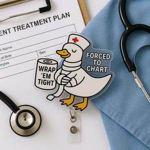 Infirmière drôle, bande, bande, canard, clip, mignon, support, carte d'identité médicale, cadeau pour, infirmière, infirmier, infirmière, collègue, personnel hospitalier, rétractable, pour elle ou lui
