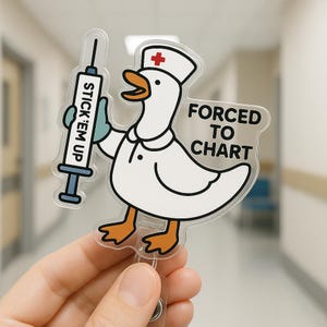 Infirmière drôle Badge bobine seringue canard clip joli support pour carte d'identité médicale cadeau pour Rn Lpn Emt collègue personnel de l'hôpital rétractable pour elle lui