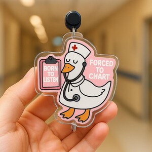 Infirmière drôle Badge bobine mignon canard clip rose stéthoscope porte-identification cadeau pour Rn Lpn Emt collègue personnel de l'hôpital rétractable pour elle ou lui