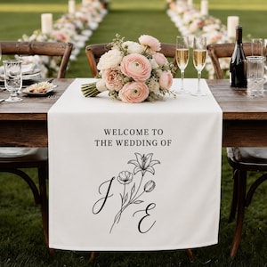 Camino de mesa para bodas, decoración floral personalizada con monograma, elegante decoración para la mesa de recepción, iniciales personalizadas de la pareja, regalo 2026, regalo nupcial