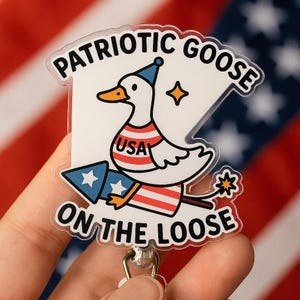 Bobine d'insigne d'oie patriotique drôle USA ID clip 4 juillet infirmière titulaire feu d'artifice accessoire cadeau pour collègue de bureau ami lui elle