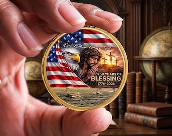 Moneda conmemorativa cristiana, recuerdo del águila patriótica, bendición de 250 años 1776-2026, regalo conmemorativo de Jesús con la bandera estadounidense, moneda de fe para hombres.
