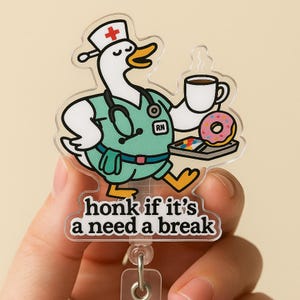 Infirmière drôle, bobine, café, oie, clip, mignon, support pour carte d'identité médicale, cadeau pour, infirmière, infirmier, infirmière, collègue, personnel hospitalier, rétractable, pour elle ou lui