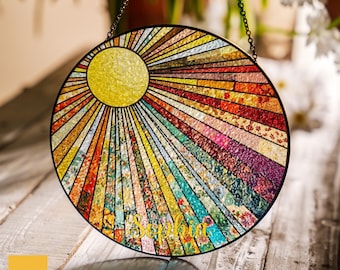 Personalized Name Suncatcher, Stained Glass Sun Catcher, Rainbow Sunburst Window Hanging, Custom Kids Decor, Nursery Gift, Birthday Gift
