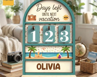PERSONALIZABLE Days Left Until Vacation Countdown, CUSTOMIZABLE Wooden Travel Countdown Sign, Custom Name Holiday Timer Decor Gift 2026