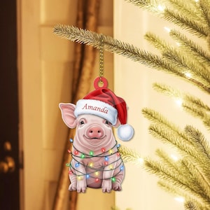 カスタマイズ可能な豚のオーナメント、パーソナライズ可能なアクリル製クリスマスデコレーション、子供、家族、友人、同僚、ホリデー愛好家へのかわいい農場の動物ギフト。