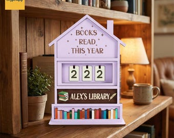 Rastreador de lectura de libros de madera personalizable, contador de lectura de 3 dígitos personalizable con base, regalo de decoración de biblioteca personalizado para amantes de los libros.
