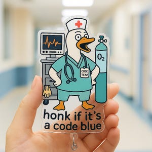 Insigne d'infirmière drôle avec code de bobine, clip d'oie bleue, cadeau mignon avec support pour carte d'identité médicale pour collègue, personnel de l'hôpital, rétractable pour elle ou lui
